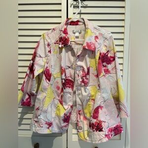 CJ Banks Pink and Yellow Floral Blazer